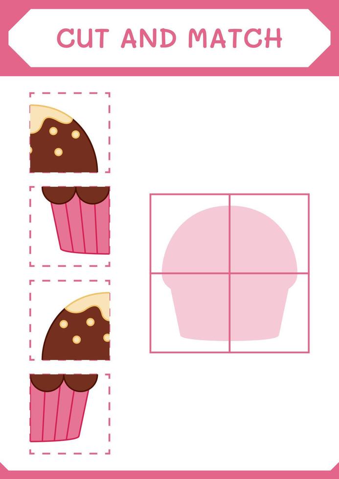 Cut and match parts of Cupcake, game for children. Vector illustration, printable worksheet