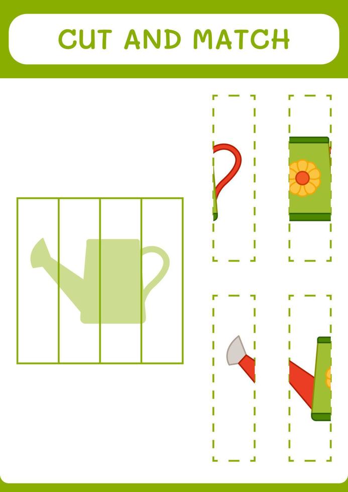 Cut and match parts of Watering can, game for children. Vector