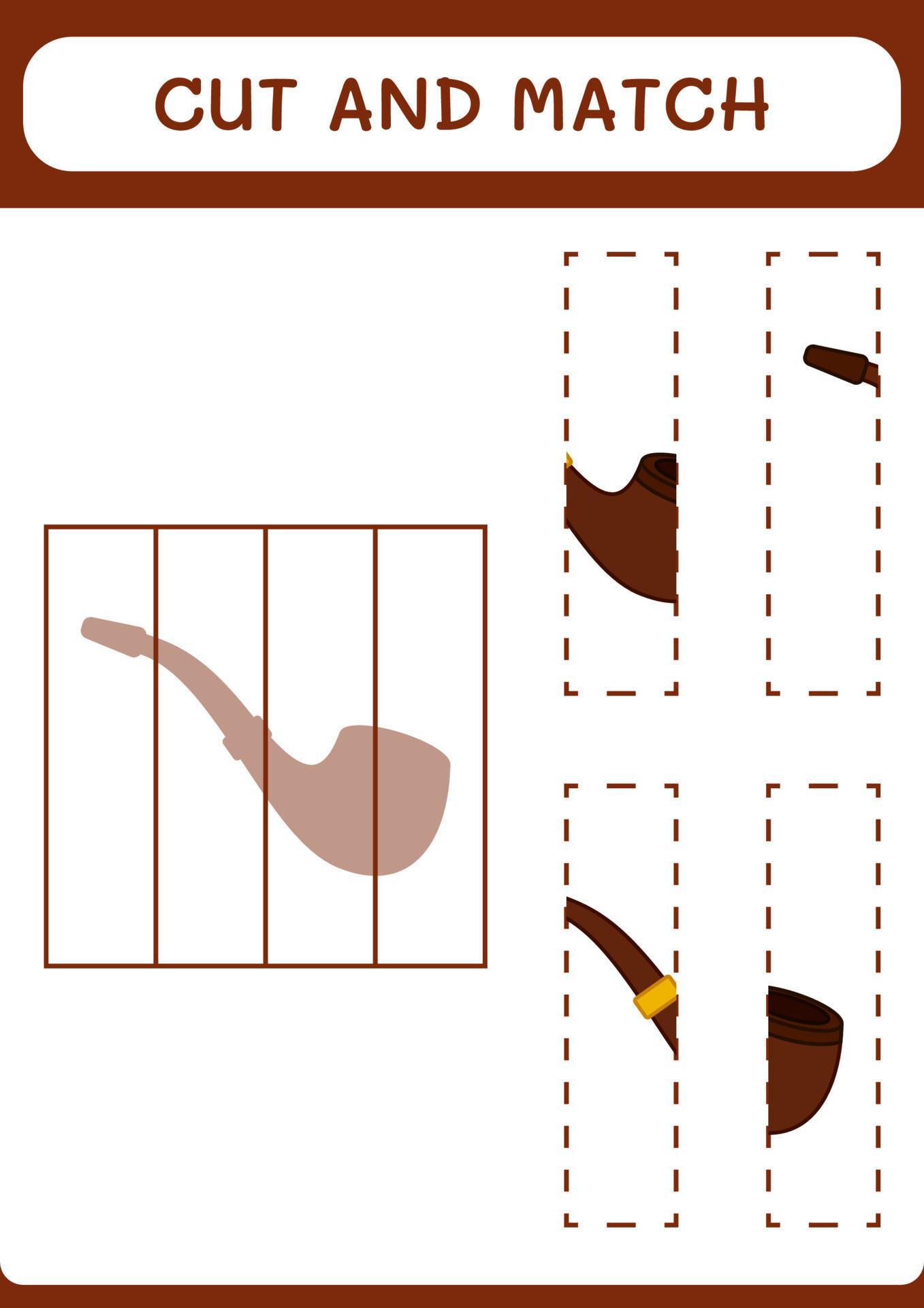 Cut and match parts of Smoking pipe, game for children. Vector