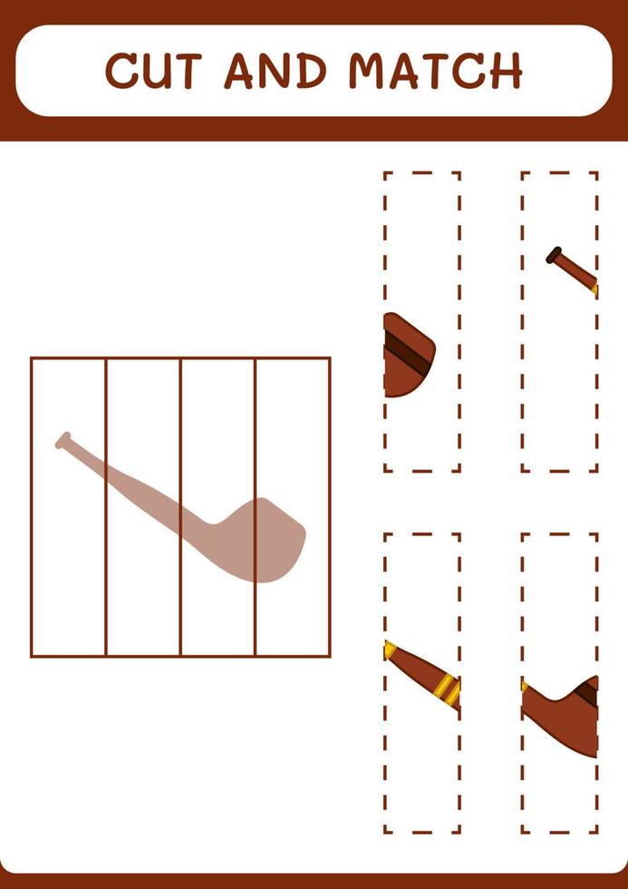 Cut and match parts of Smoking pipe, game for children. Vector illustration, printable worksheet