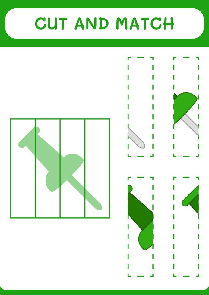 cortar y unir partes de chincheta, juego para niños. ilustración vectorial, hoja de cálculo imprimible vector