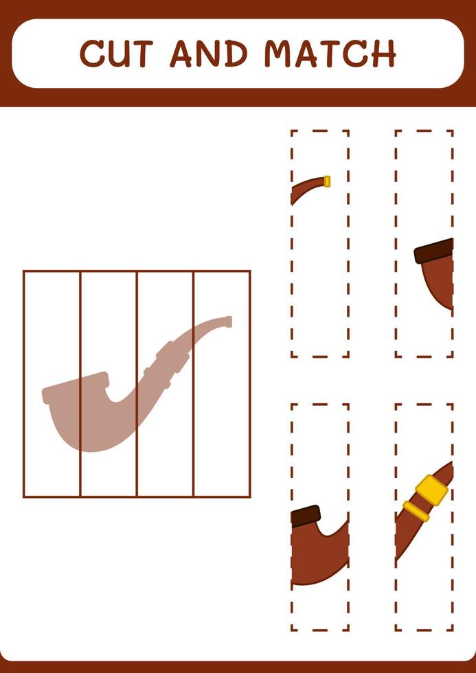 Cut and match parts of Smoking pipe, game for children. Vector illustration, printable worksheet