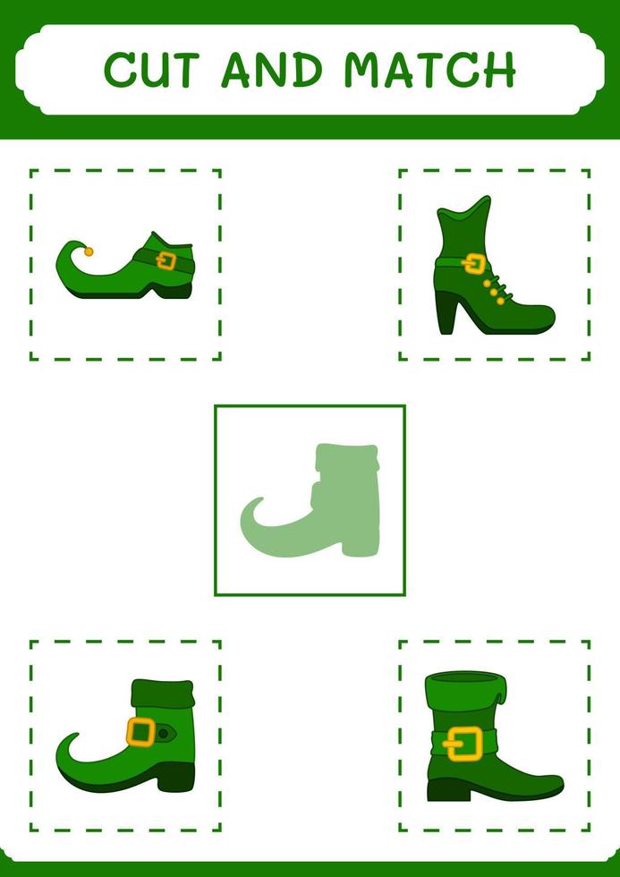 Cut and match parts of Leprechaun boot, game for children. Vector illustration, printable worksheet