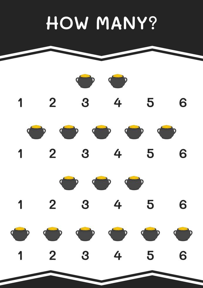 How many of Cauldron, game for children. Vector illustration, printable worksheet