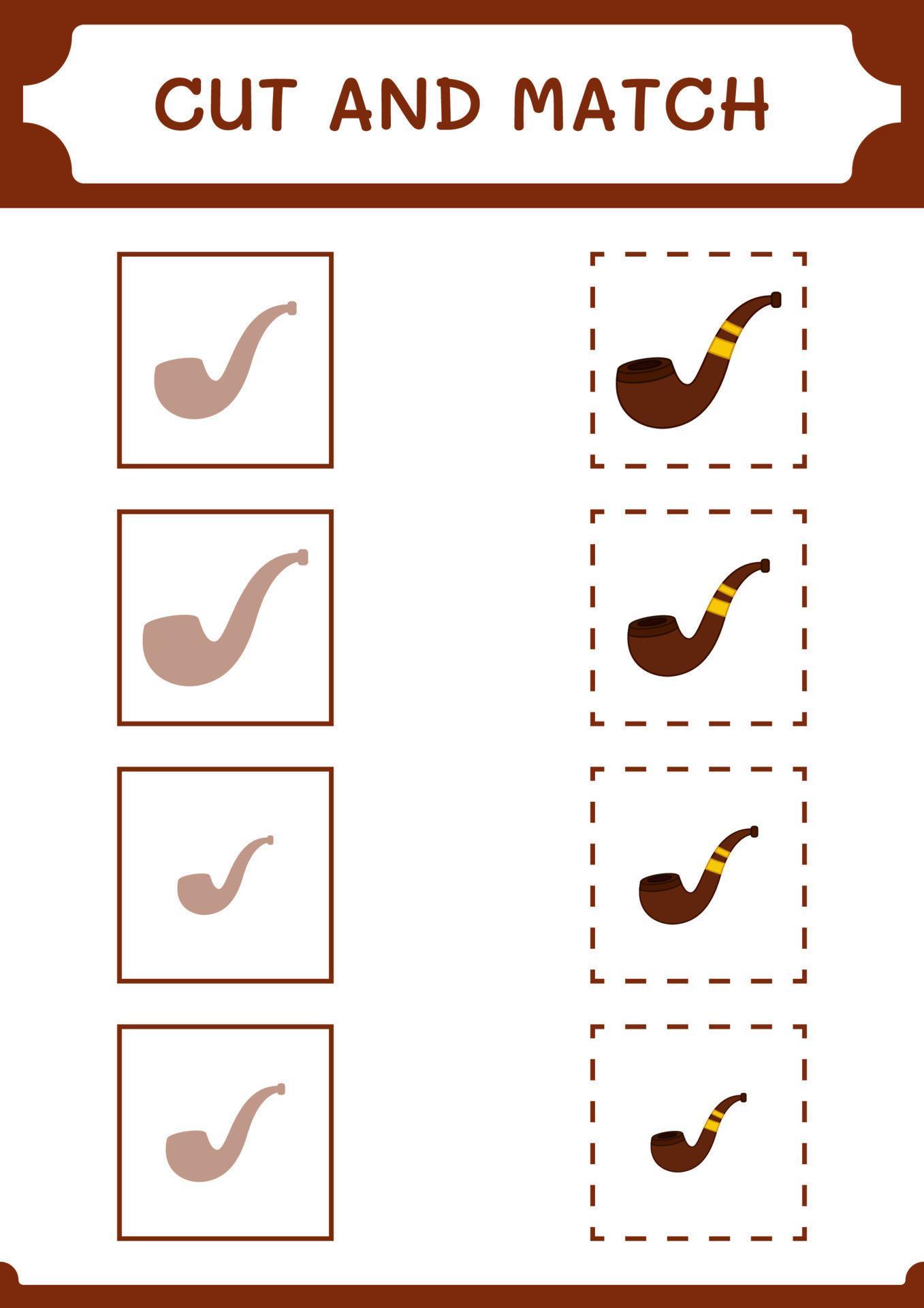 Cut and match parts of Smoking pipe, game for children. Vector