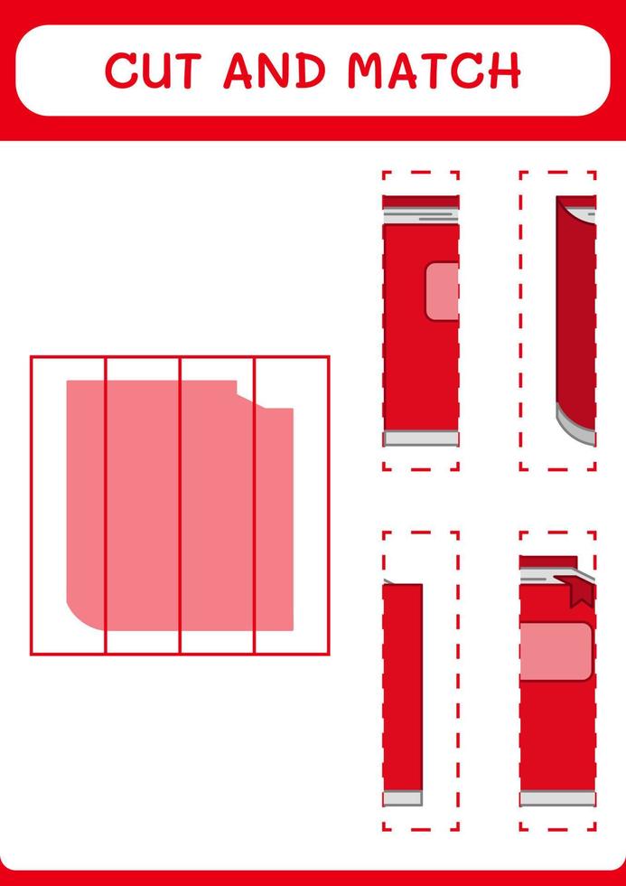 Cut and match parts of Notebook, game for children. Vector illustration, printable worksheet