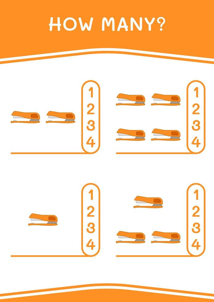 How many of Stapler, game for children. Vector illustration, printable worksheet