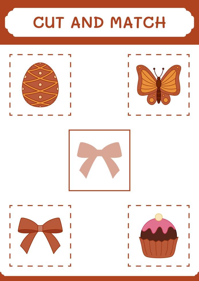 Cut and match parts of Ribbon, game for children. Vector illustration, printable worksheet