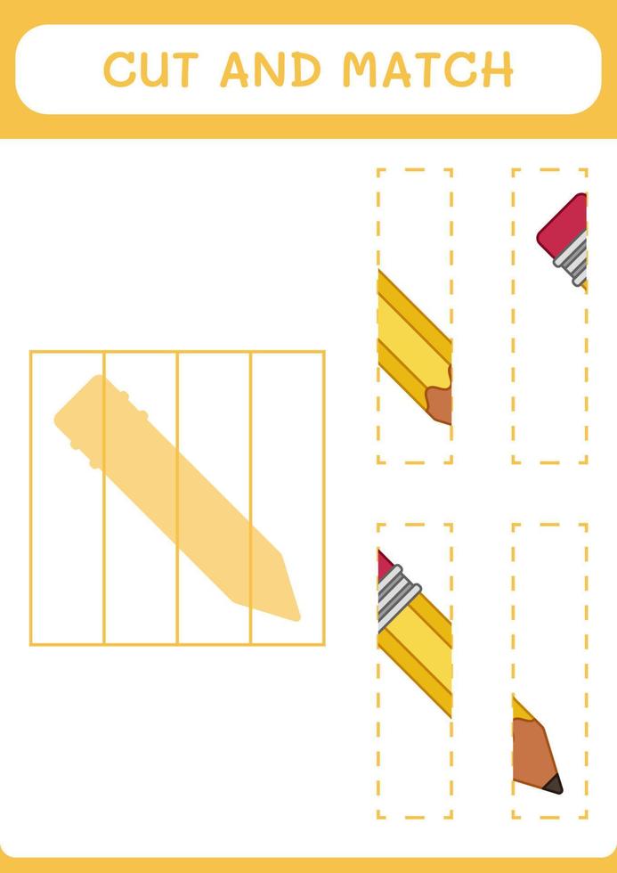 Cut and match parts of Pencil, game for children. Vector illustration, printable worksheet