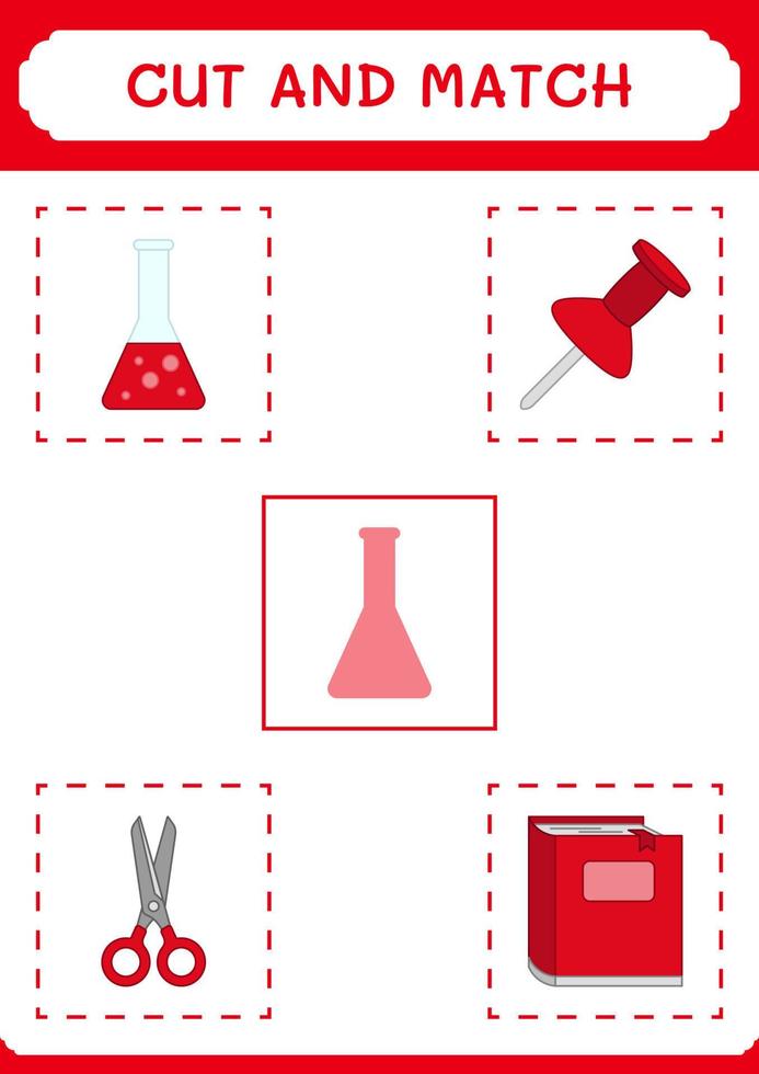 Cut and match parts of Chemistry flask, game for children. Vector illustration, printable worksheet