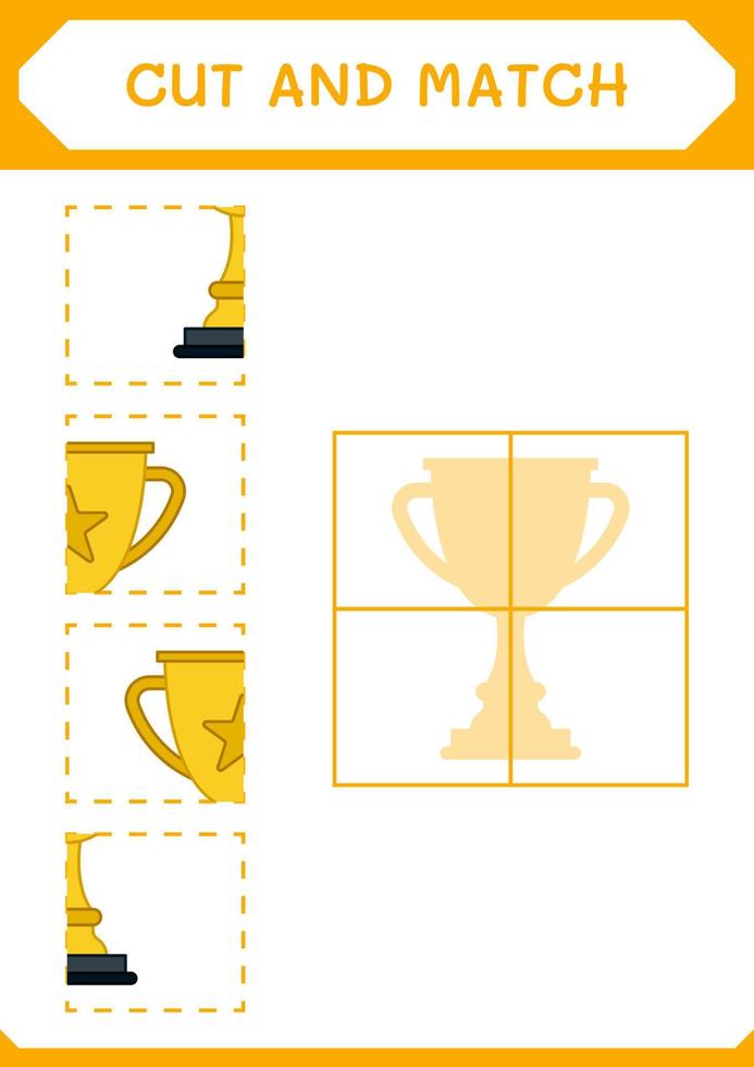 Cut and match parts of Trophy, game for children. Vector illustration, printable worksheet