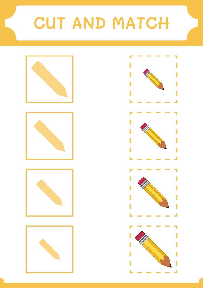 Cut and match parts of Pencil, game for children. Vector illustration, printable worksheet
