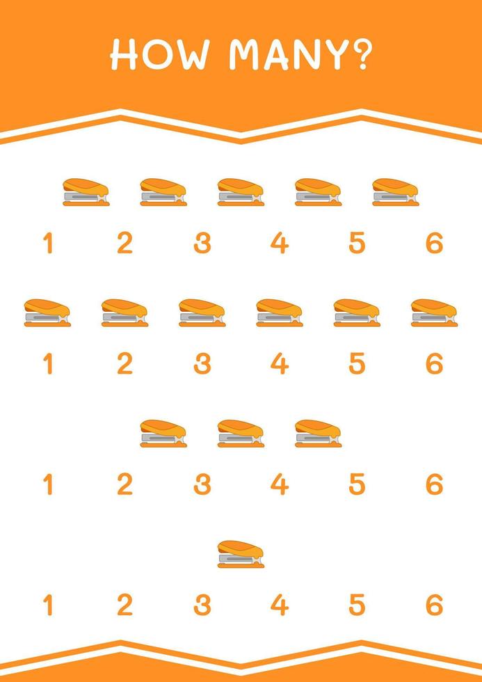 How many of Stapler, game for children. Vector illustration, printable worksheet