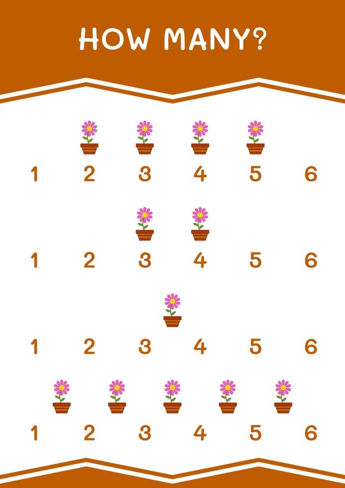 How many of Flower, game for children. Vector illustration, printable worksheet