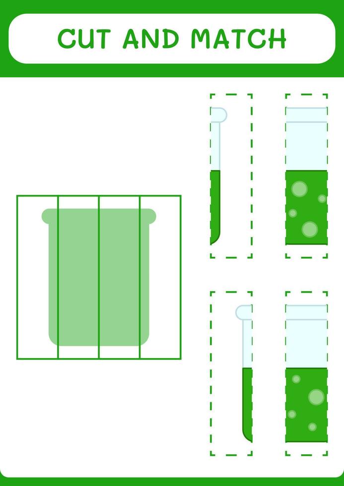 Cut and match parts of Chemistry flask, game for children. Vector illustration, printable worksheet