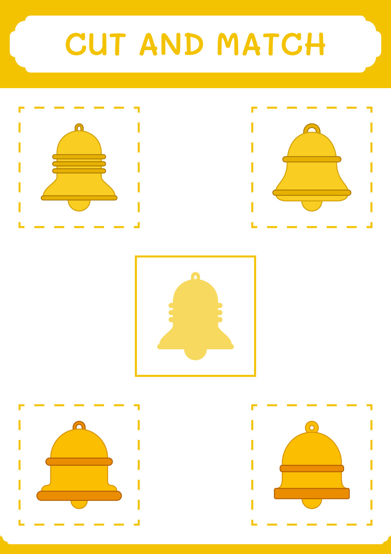 Cut and match parts of Bell, game for children. Vector illustration, printable worksheet 9247111