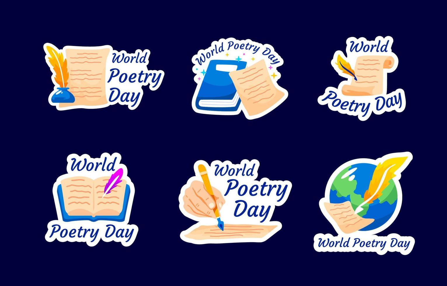 World Poetry Day Sticker Set vector