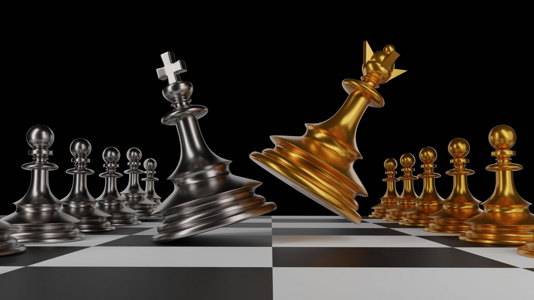 Chess King And Queen On A Black Background 3d Rendering Wallpaper