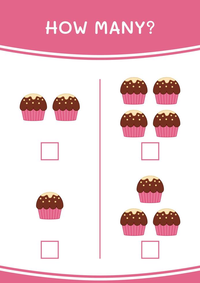 cuantos de cupcake, juego para niños. ilustración vectorial, hoja de cálculo imprimible vector