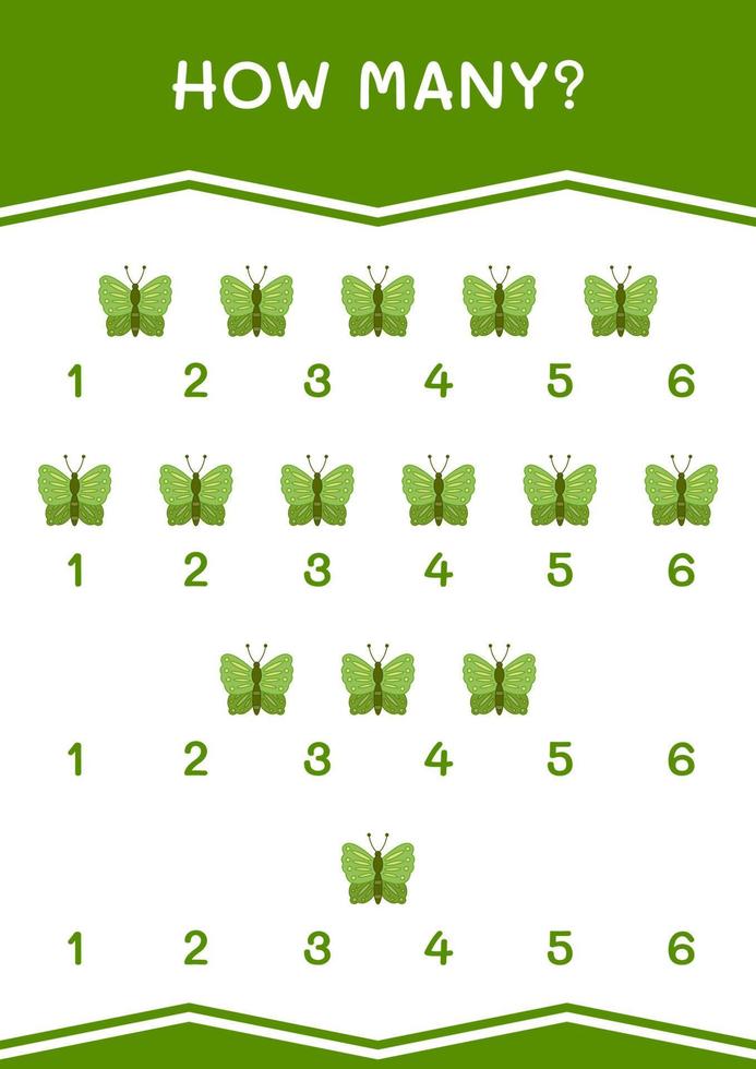 How many of Butterfly, game for children. Vector illustration, printable worksheet