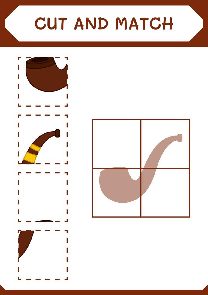 Cut and match parts of Smoking pipe, game for children. Vector illustration, printable worksheet