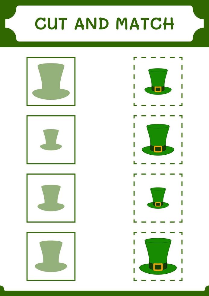 Cut and match parts of St. Patrick's Day hat, game for children. Vector illustration, printable worksheet