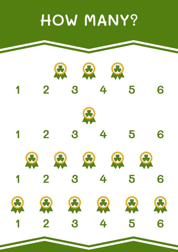 How many of Clover badge, game for children. Vector illustration, printable worksheet