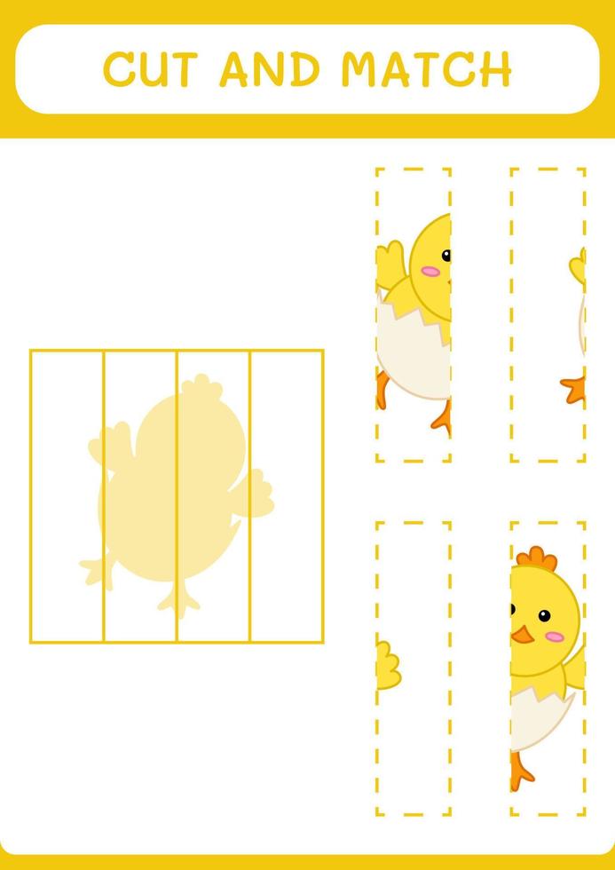 Cut and match parts of Chick, game for children. Vector illustration, printable worksheet