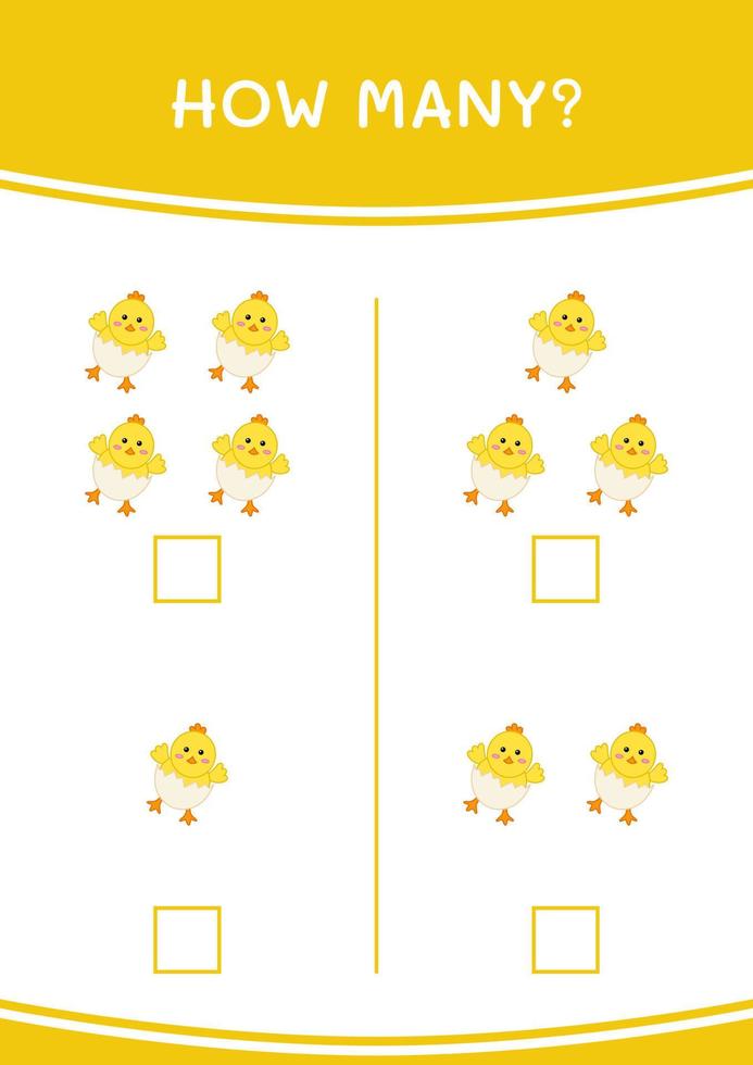 How many of Chick, game for children. Vector illustration, printable worksheet