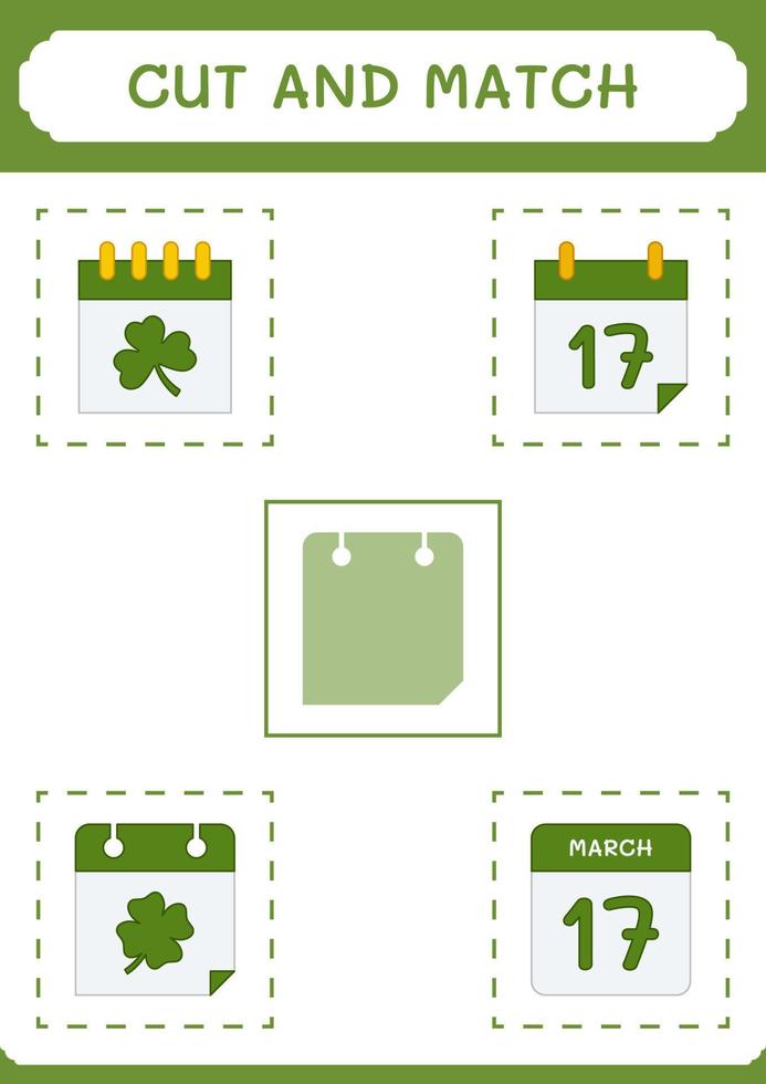 Cut and match parts of Calender, game for children. Vector illustration, printable worksheet