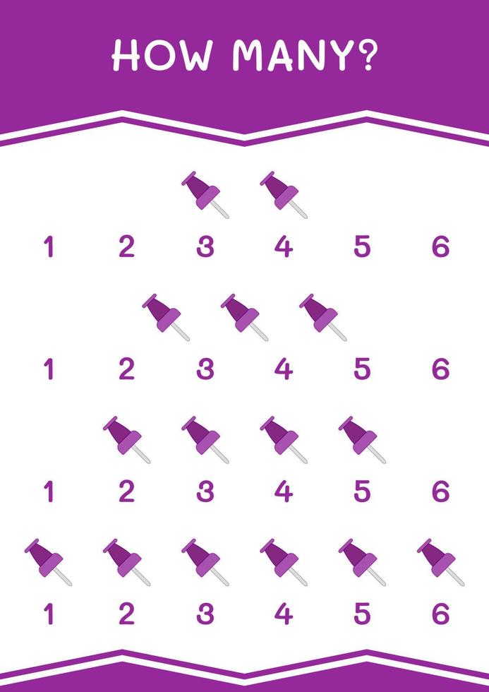 How many of Push pin, game for children. Vector illustration, printable worksheet
