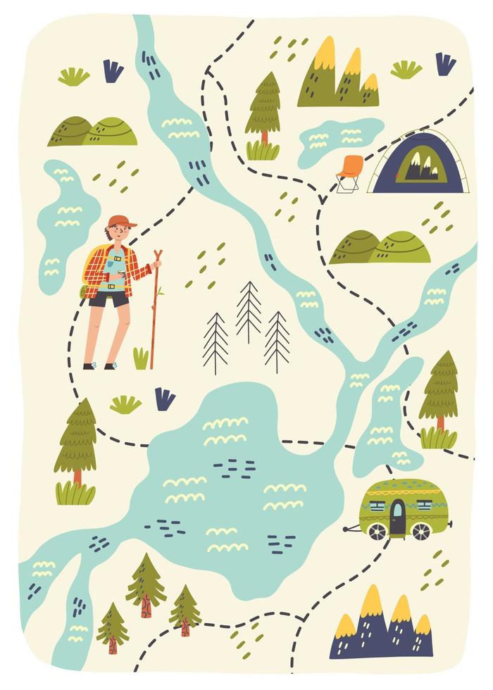 Map creator forest hiking camping vector