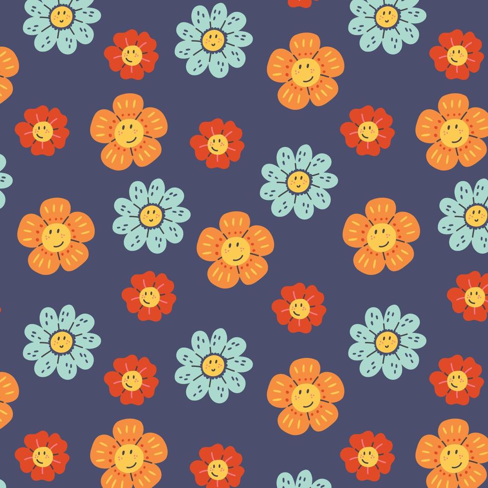 Retro flower pattern with smiling faces 9248751 Vector Art at Vecteezy