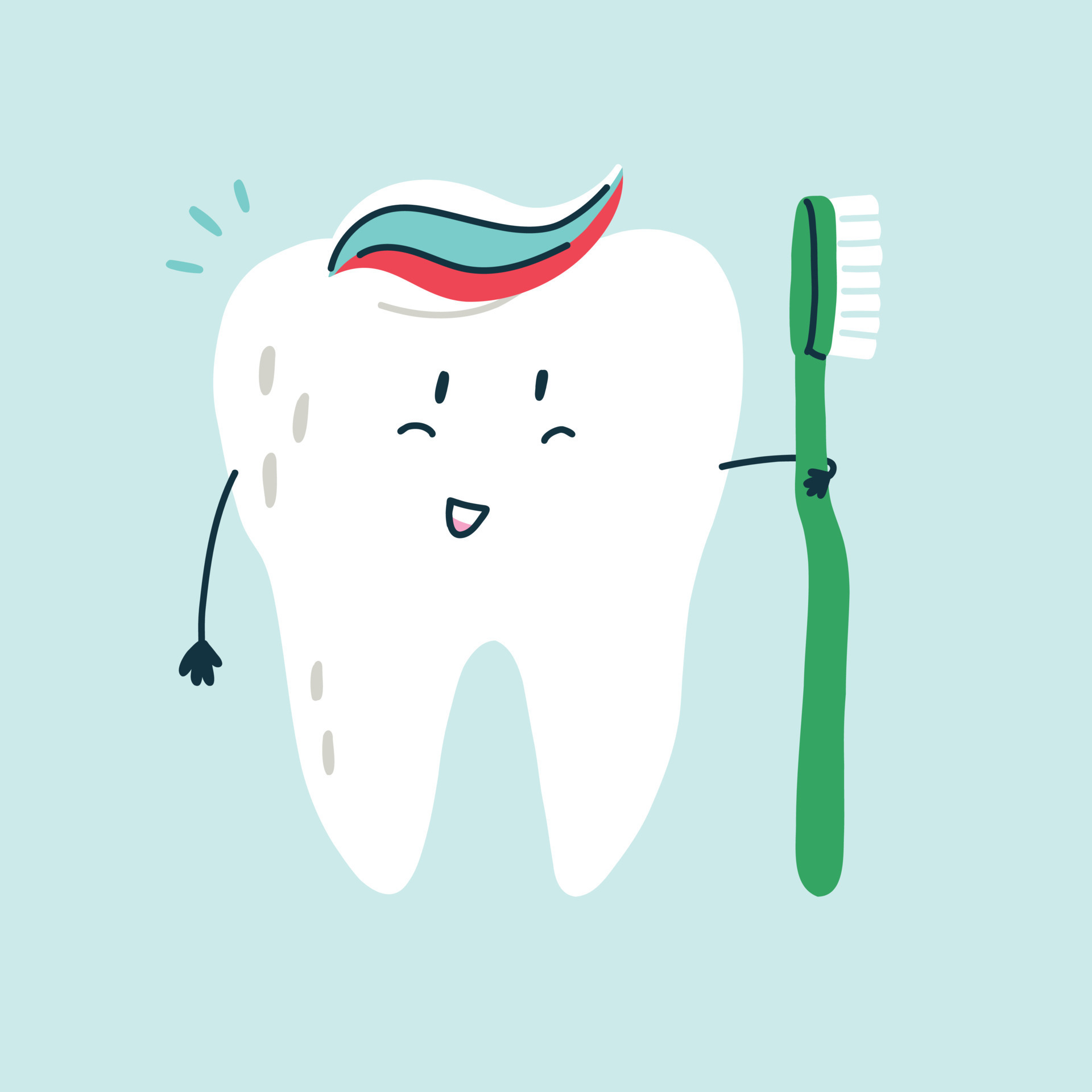 Cute funny character white tooth with toothpaste and a toothbrush 9248766  Vector Art at Vecteezy