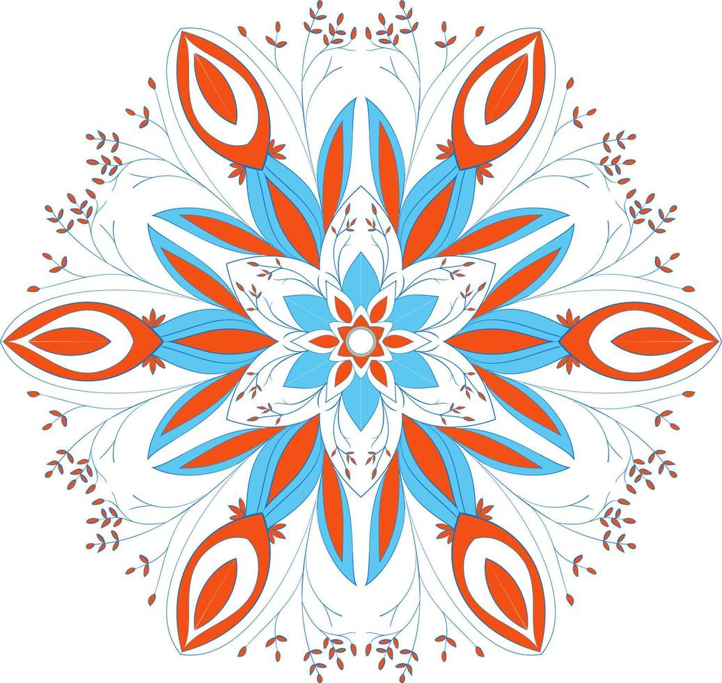 Flickering colored mandala in blue and orange colors. Vector illustration