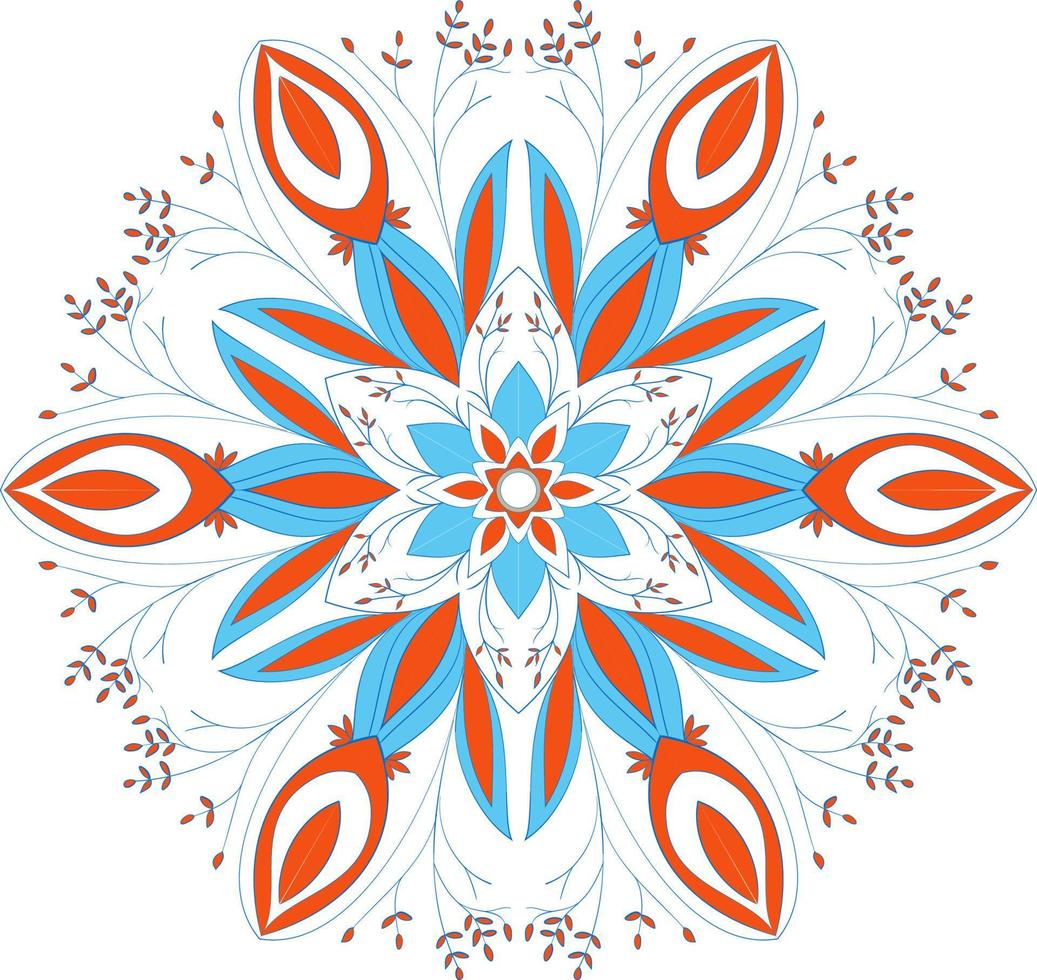 Flickering colored mandala in blue and orange colors. Vector illustration