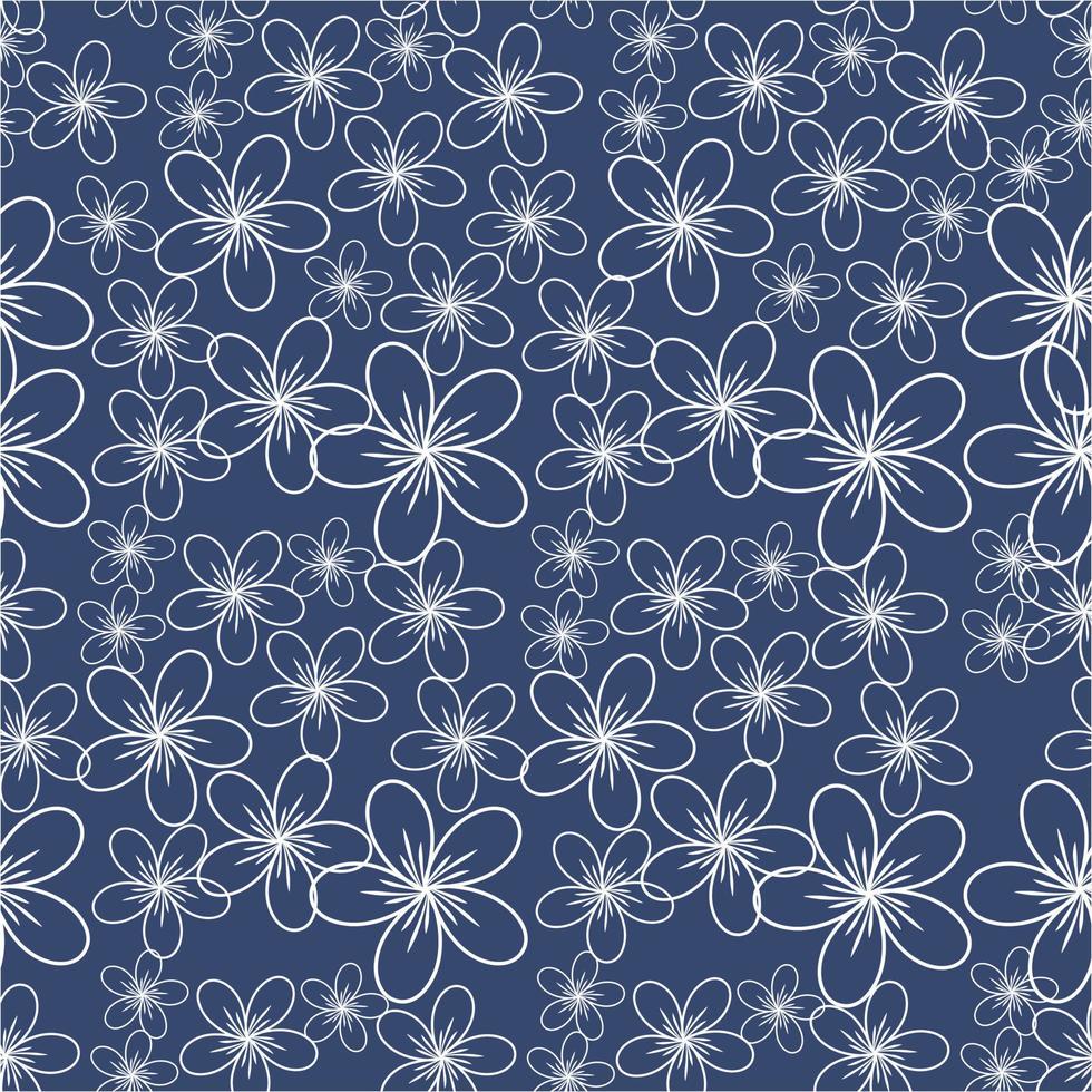 patrón vectorial transparente con un contorno simple de pequeñas flores en colores azules. diseño de impresión para textiles, telas, papel pintado, patrones de boda, embalaje y papel de regalo. vector