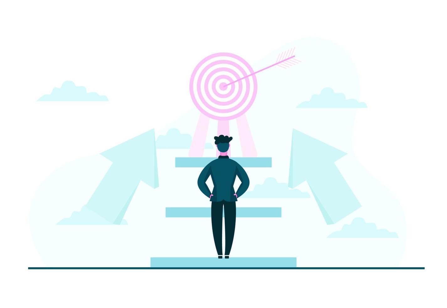 A Businessman Looking at His Goals Progress Flat Illustration Design vector