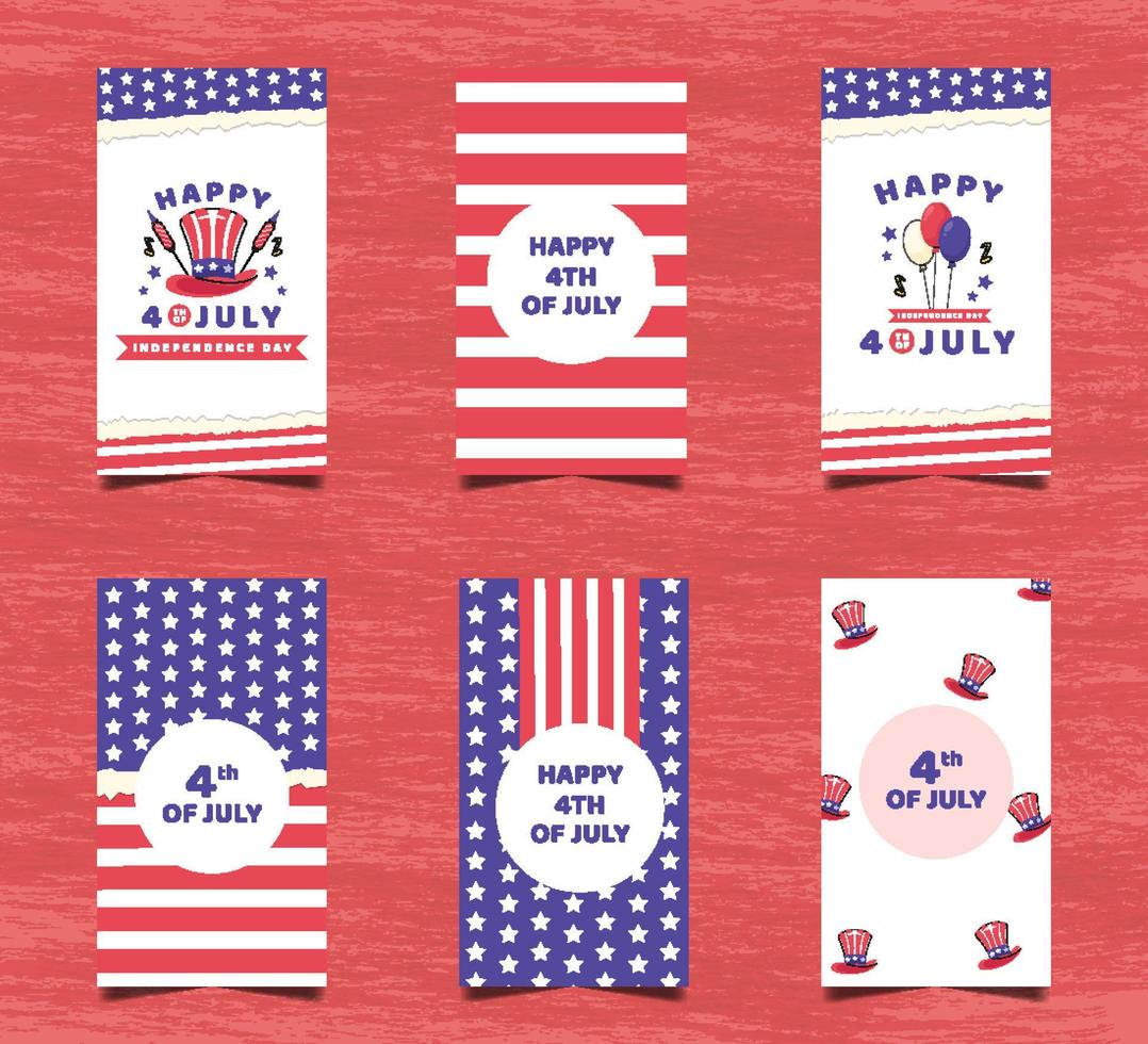 4th of July Happy Independence Day Instagram Stories Collection Design Template vector