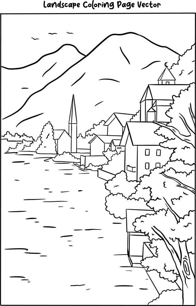 a beautiful landscape coloring page for adult vector