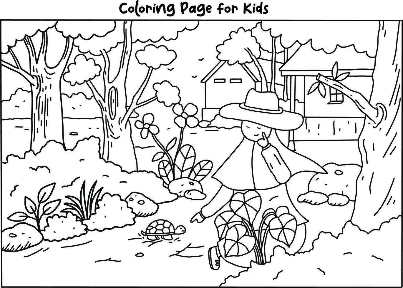 a girl playing together with her turtle vector