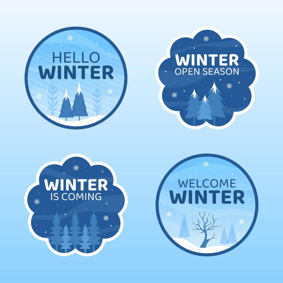 Hello Winter Social Media Label Template Flat Cartoon Background Vector Illustration