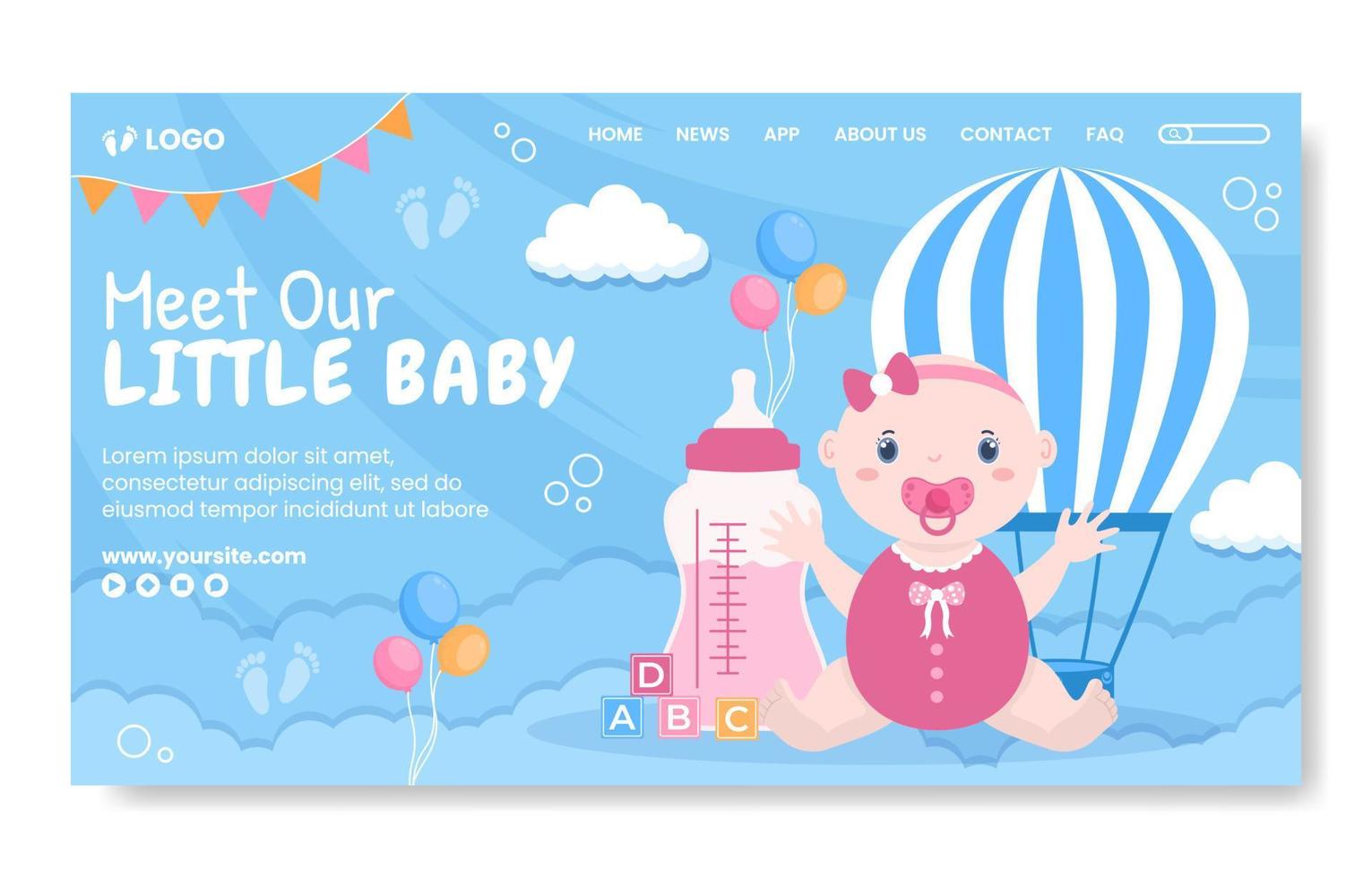 Baby Shower Little Boy or Girl Social Media Landing Page Template Flat Cartoon Background Vector Illustration