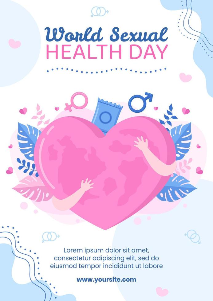 World Sexual Health Day Flyer Template Flat Cartoon Background Vector Illustration