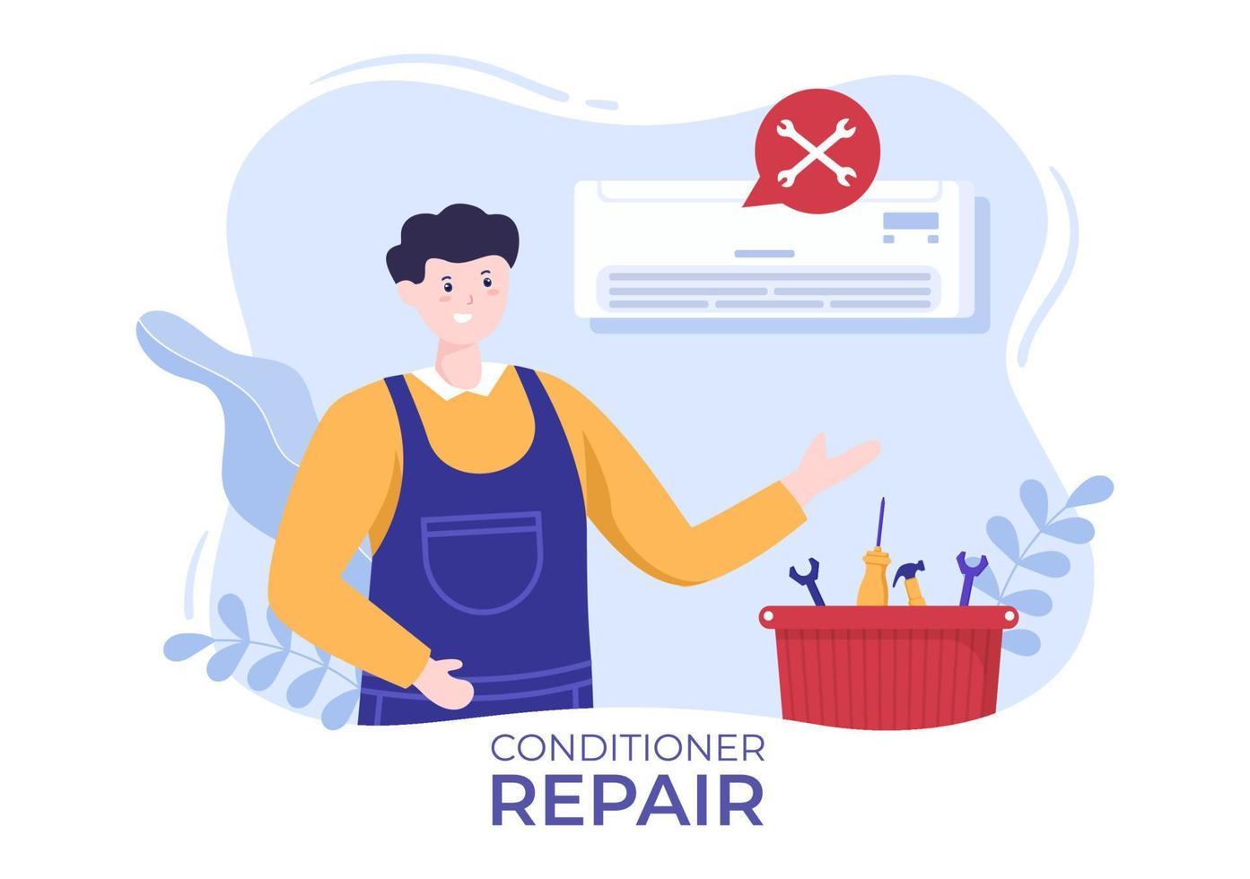 Air Conditioner Repair or Installation Illustration with Unit Breakdown, Maintenance Service, Cooling System in Flat Style Cartoon Concept vector