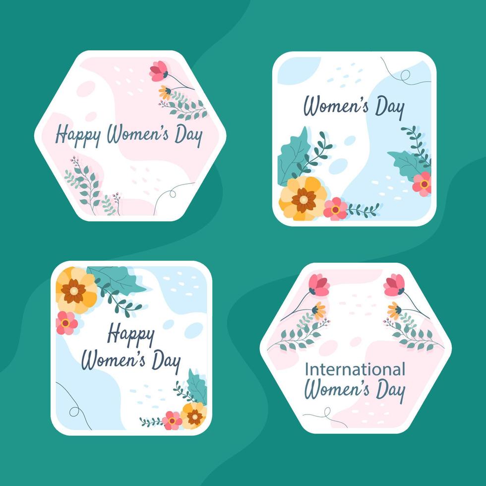 International Women Day Label Template Flat Cartoon Background Vector Illustration