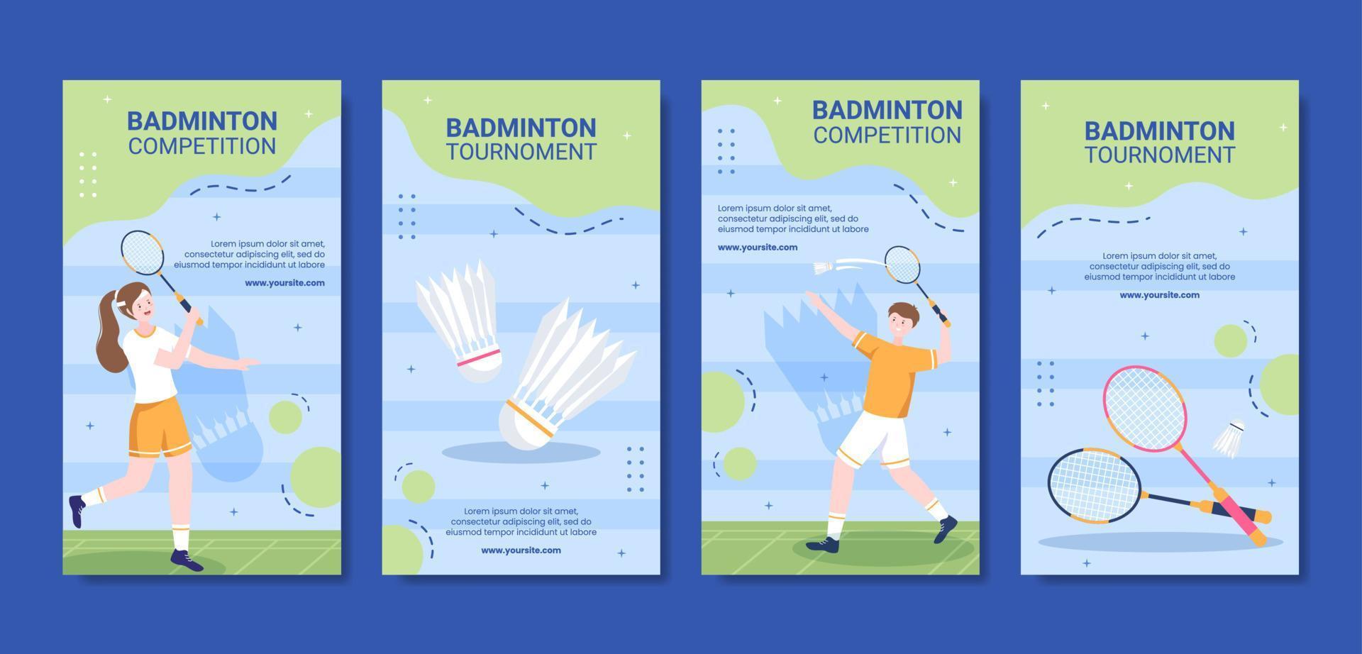 Badminton Sport Competition Social Media Stories Template Cartoon Background Vector Illustration