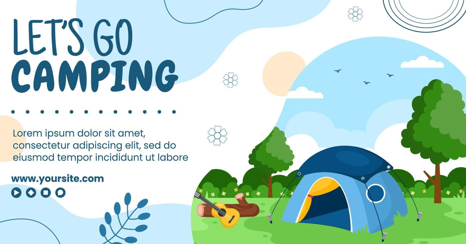 Summer Camping Social Media Post Template Flat Cartoon Background Vector Illustration