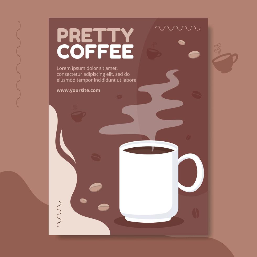 Coffee Cup Poster Template Flat Cartoon Background Vector Illustration