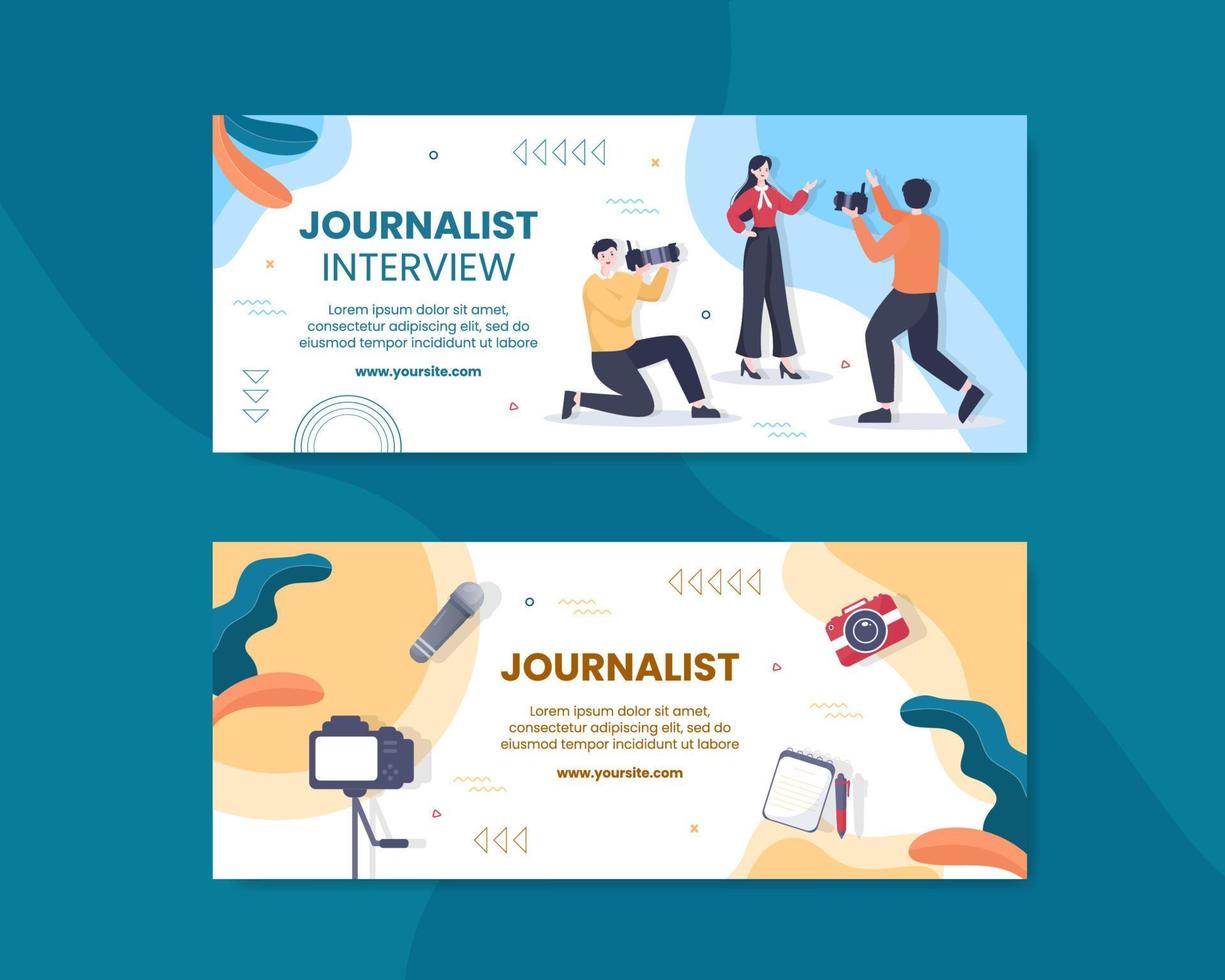 Journalism or Social Broadcasting Horizontal Banner Template Flat Cartoon Background Vector Illustration